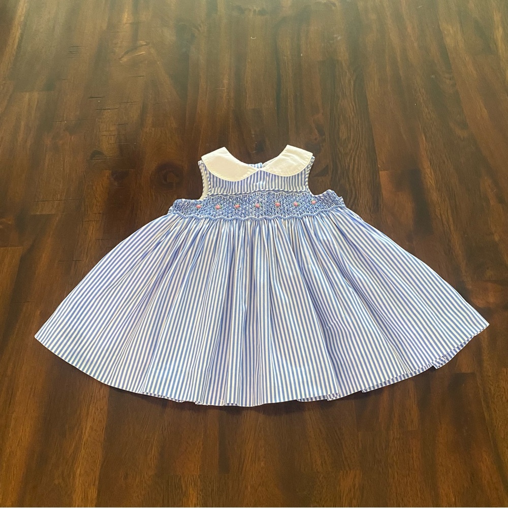 Ralph Lauren Smocked Poplin with Sash Baby Dress